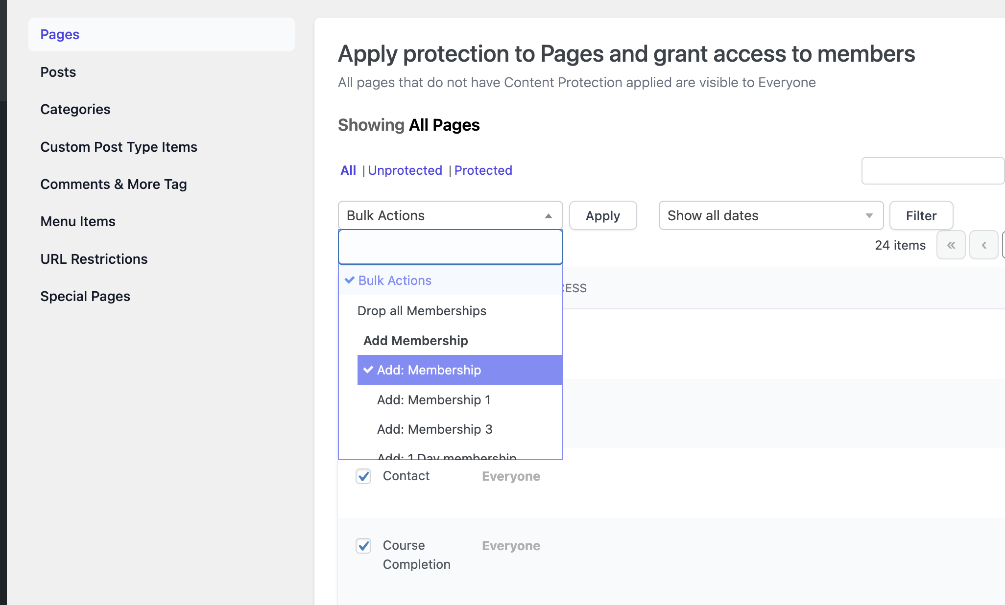 Applying protection to pages