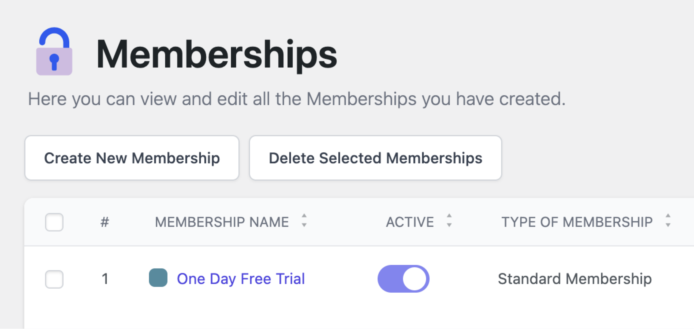 Delete memberships button
