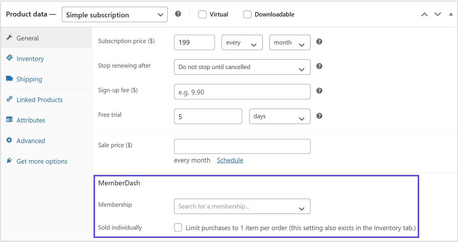 WooCommerce product menu