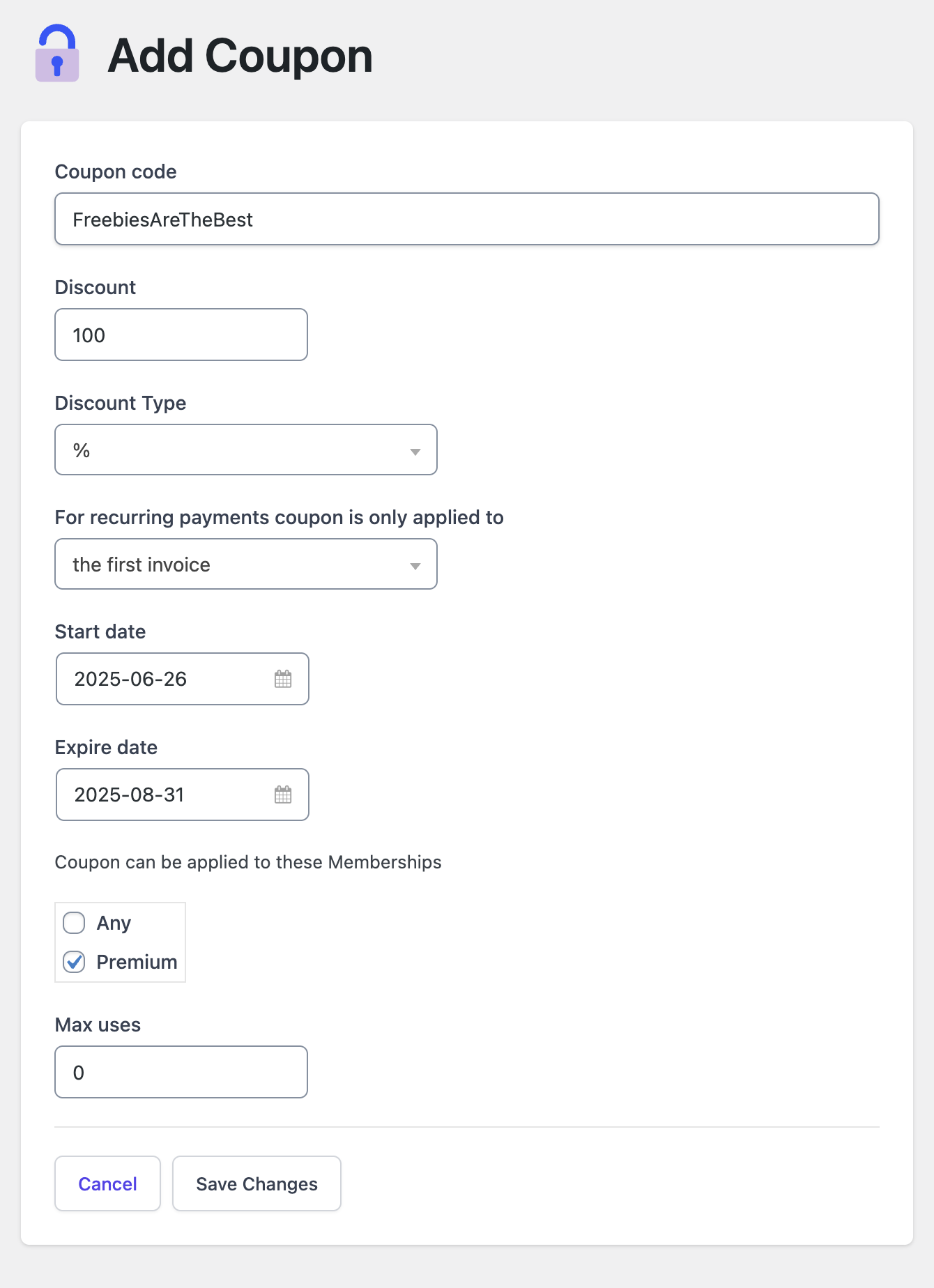 Add a coupon options